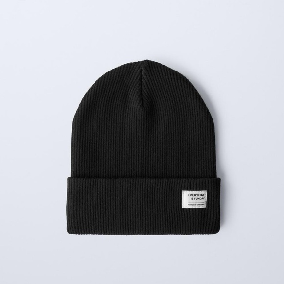 ZARA - (NWT) TODDLER BLACK RIBBED COTTON HAT - SIZE 1-3 - Picture 1 of 7